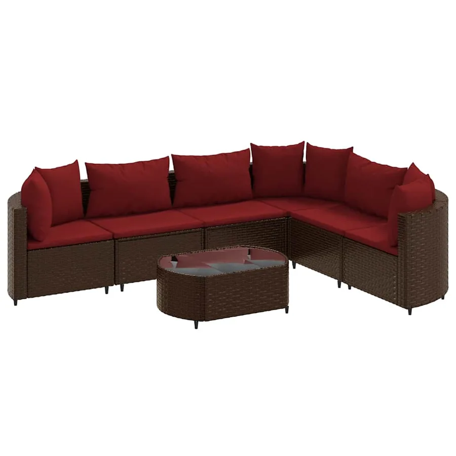 Salon de jardin avec coussins 7 pcs marron résine tressée - 2