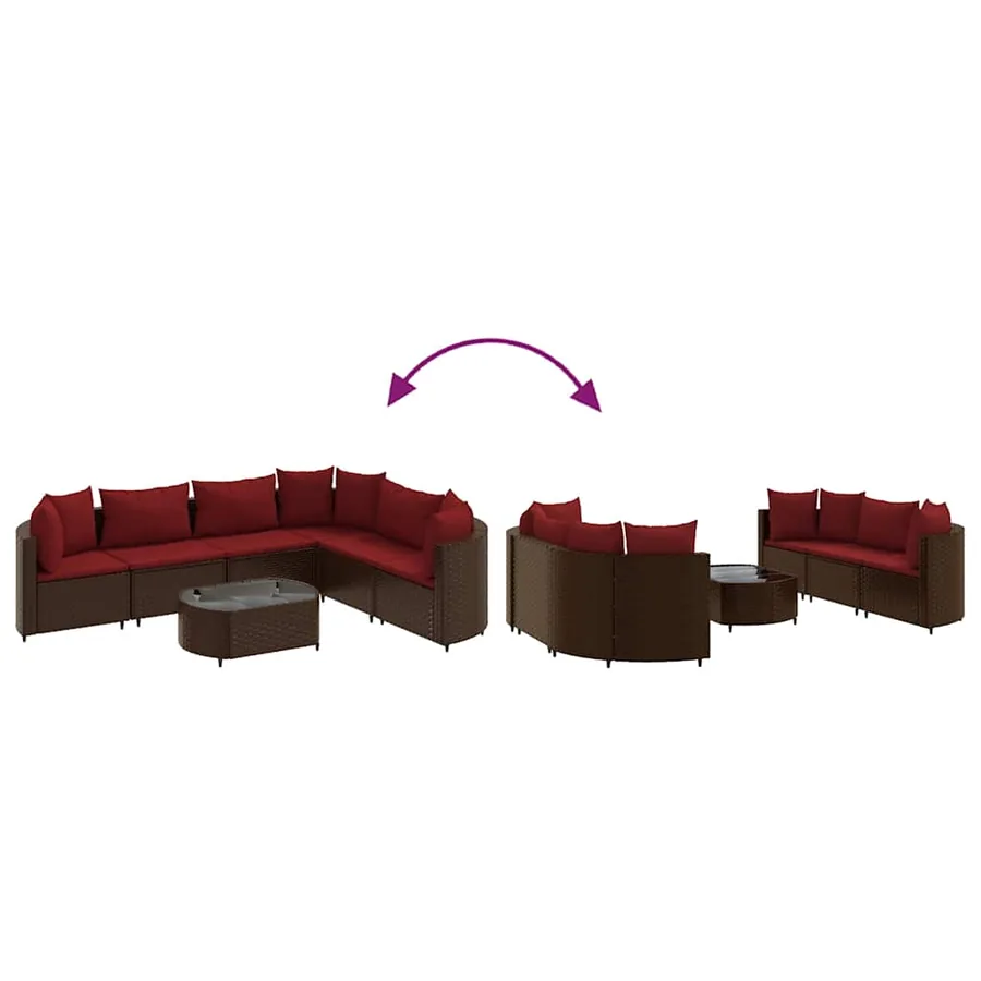 Salon de jardin avec coussins 7 pcs marron résine tressée - 6