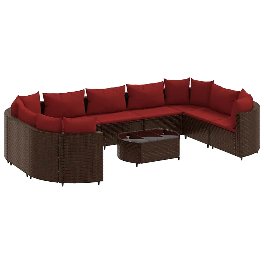 Salon de jardin 10 pcs avec coussins marron résine tressée - 2