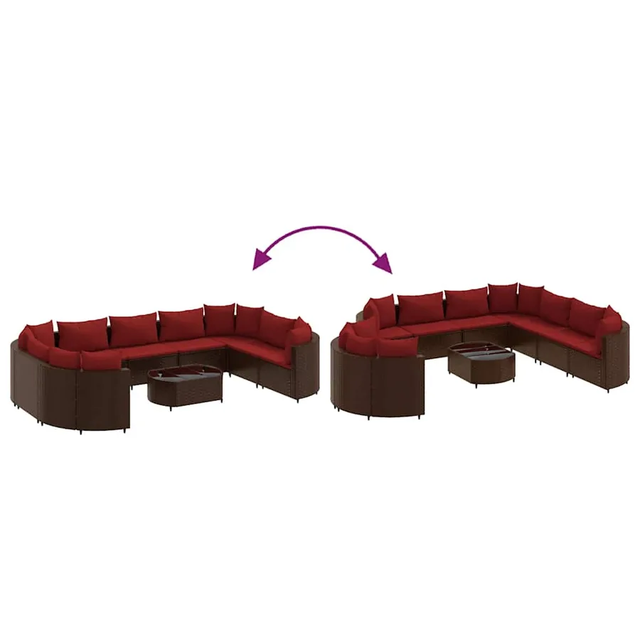 Salon de jardin 10 pcs avec coussins marron résine tressée - 6