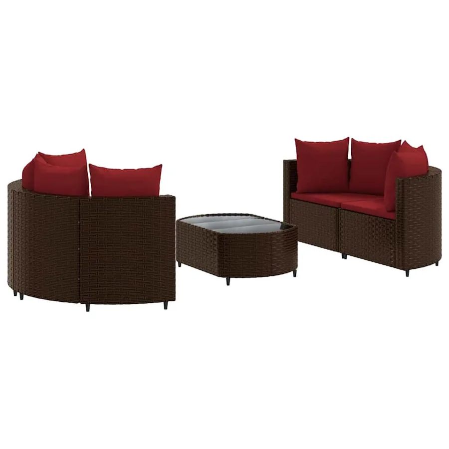 Salon de jardin avec coussins 5 pcs marron résine tressée - 2