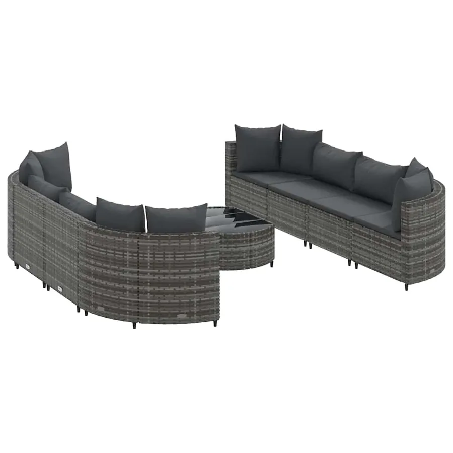 Salon de jardin 9 pcs avec coussins gris résine tressée - 2