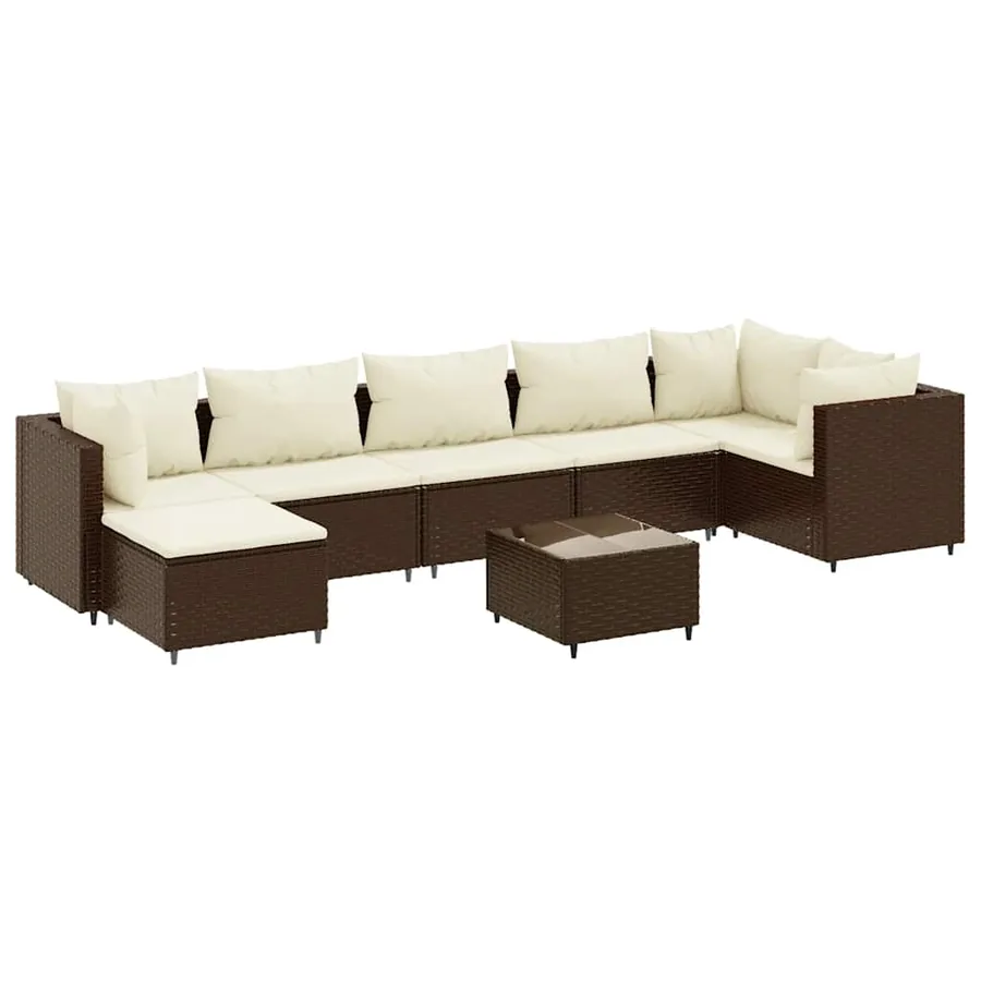Salon de jardin avec coussins 8 pcs marron résine tressée - 2