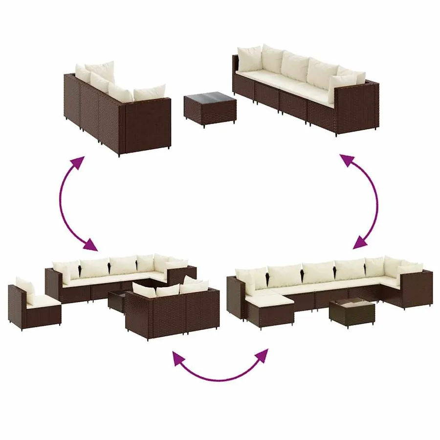 Salon de jardin avec coussins 8 pcs marron résine tressée - 7