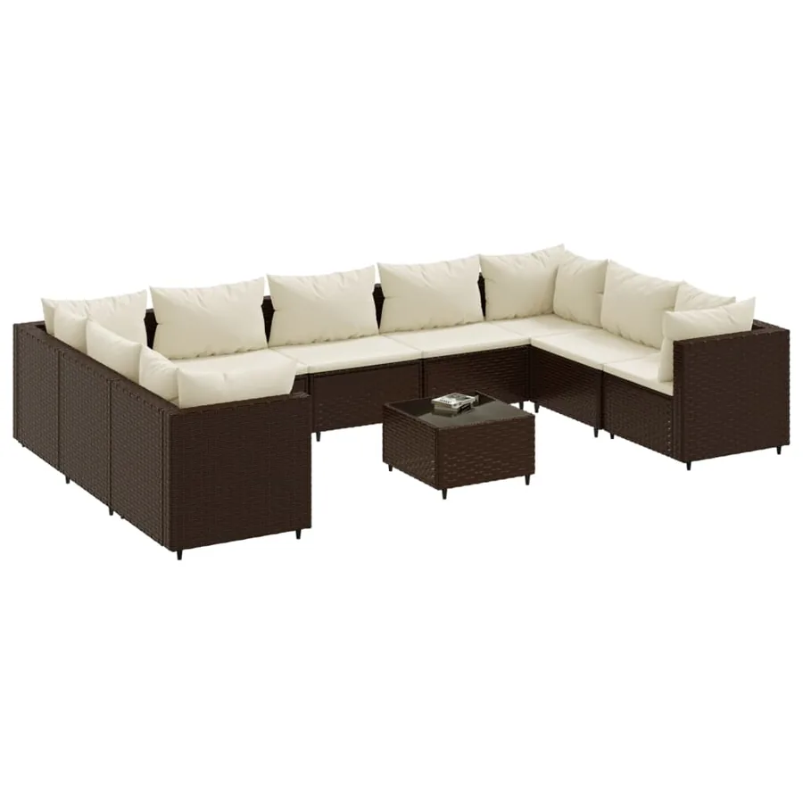 Salon de jardin 10 pcs avec coussins marron résine tressée - 2