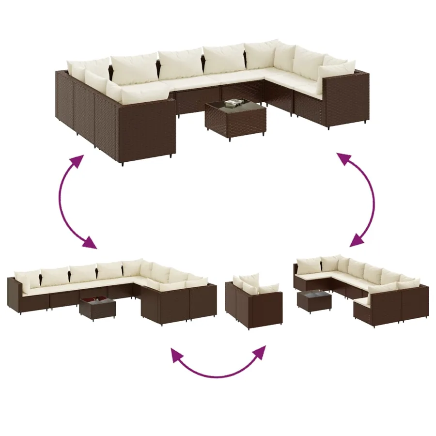 Salon de jardin 10 pcs avec coussins marron résine tressée - 6