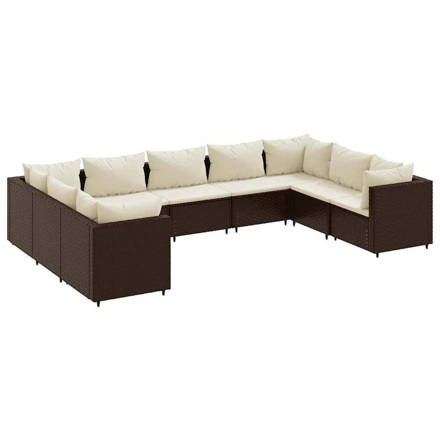 Salon de jardin avec coussins 9 pcs marron résine tressée - 2
