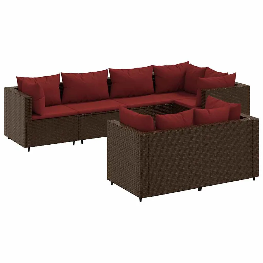 Salon de jardin avec coussins 7 pcs marron résine tressée - 2