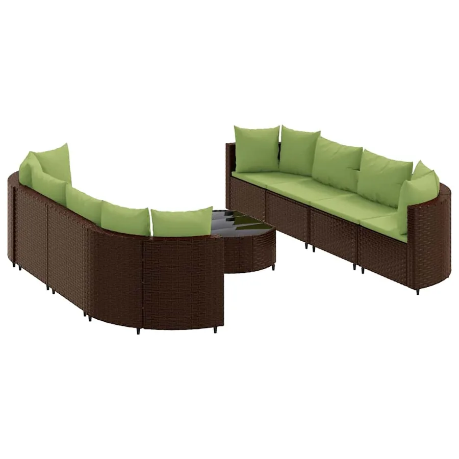 Salon de jardin avec coussins 9 pcs marron résine tressée - 2