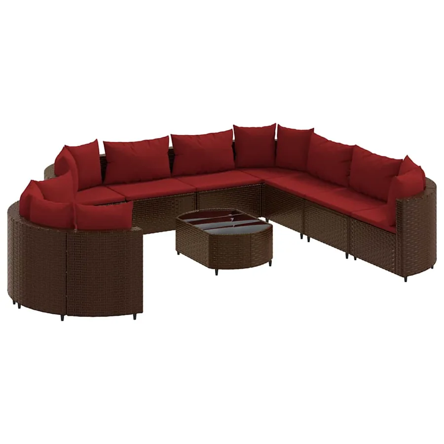 Salon de jardin 10 pcs avec coussins marron résine tressée - 2