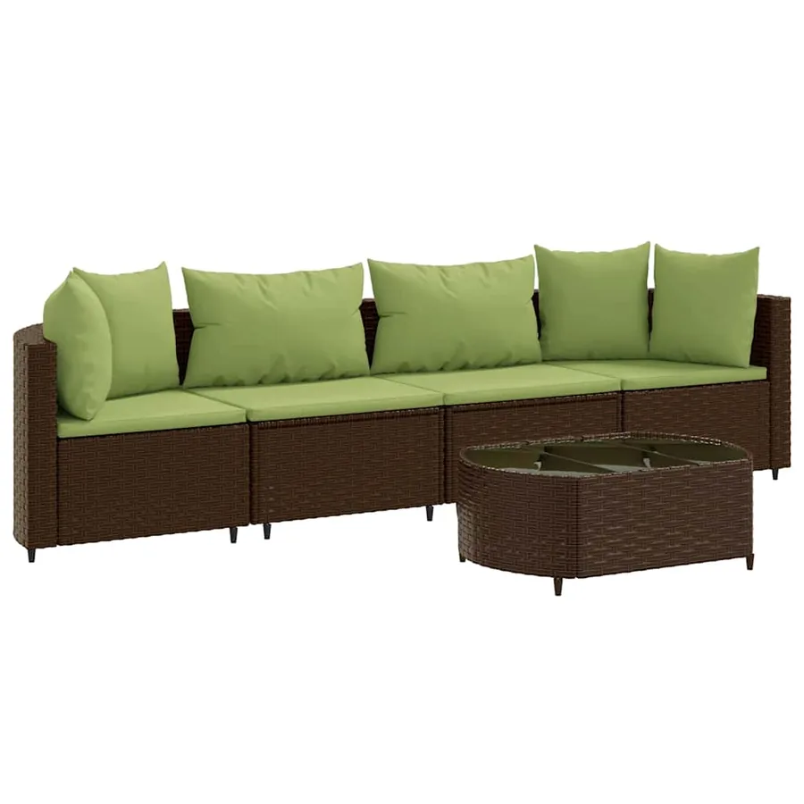Salon de jardin avec coussins 5 pcs marron résine tressée - 2