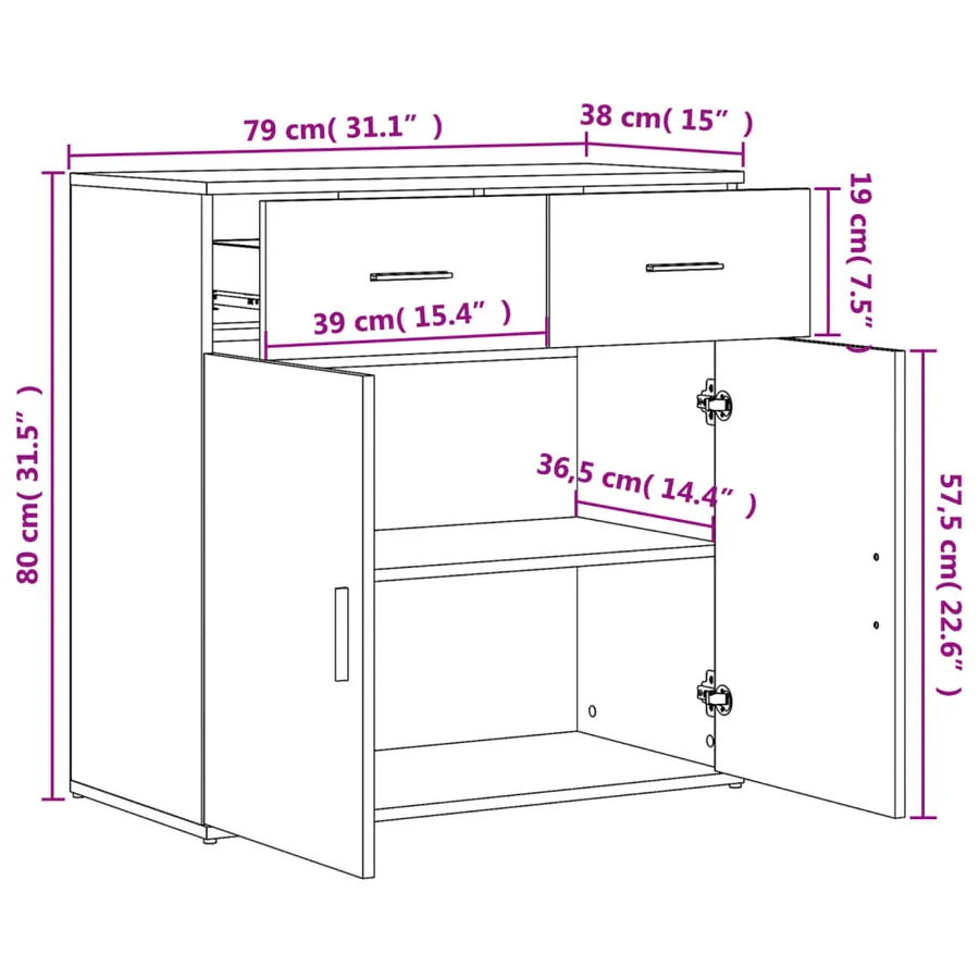 Buffet blanc 79x38x80 cm bois d’ingénierie - 10