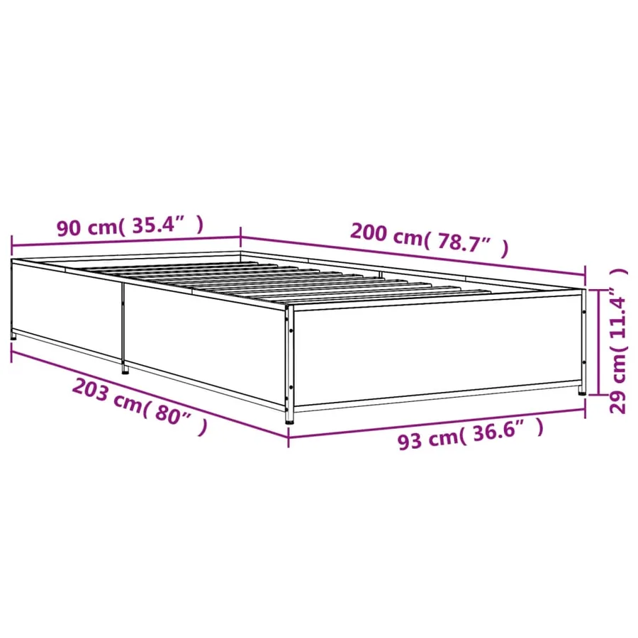 Cadre de lit sans matelas sonoma gris 90x200 cm - 9