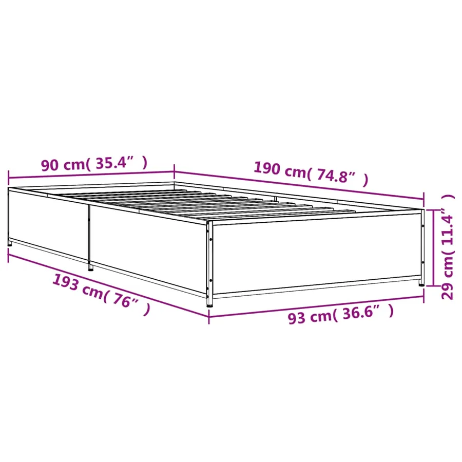Cadre de lit sans matelas noir 90x190 cm - 9