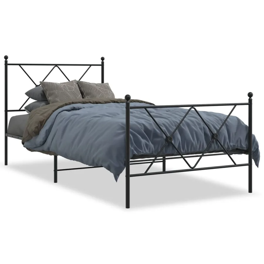 Cadre de lit métal sans matelas avec pied de lit noir 90x190 cm - 2