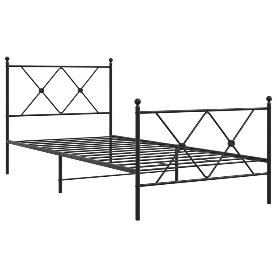 Cadre de lit métal sans matelas avec pied de lit noir 90x190 cm - 3