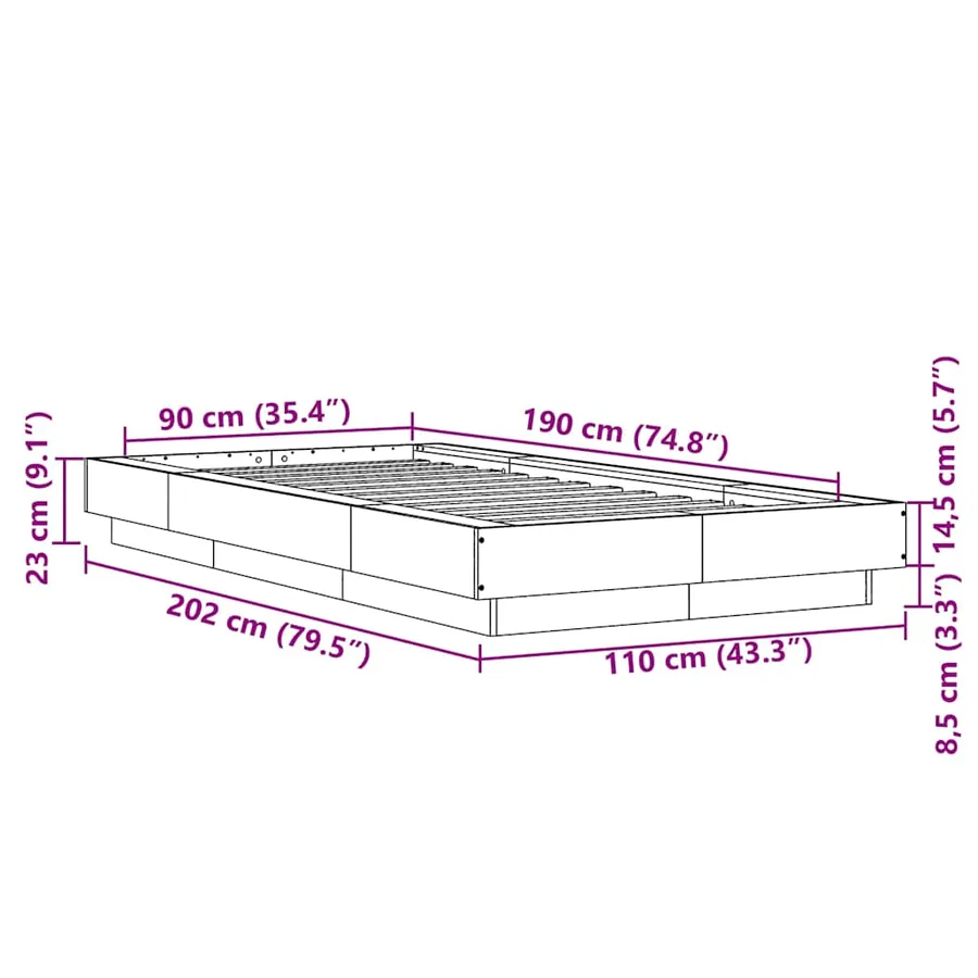Cadre de lit sans matelas noir 90x190 cm - 10