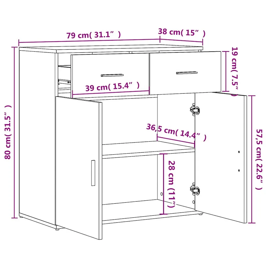 Buffets 2 pcs chêne sonoma 79x38x80 cm bois d'ingénierie - 9