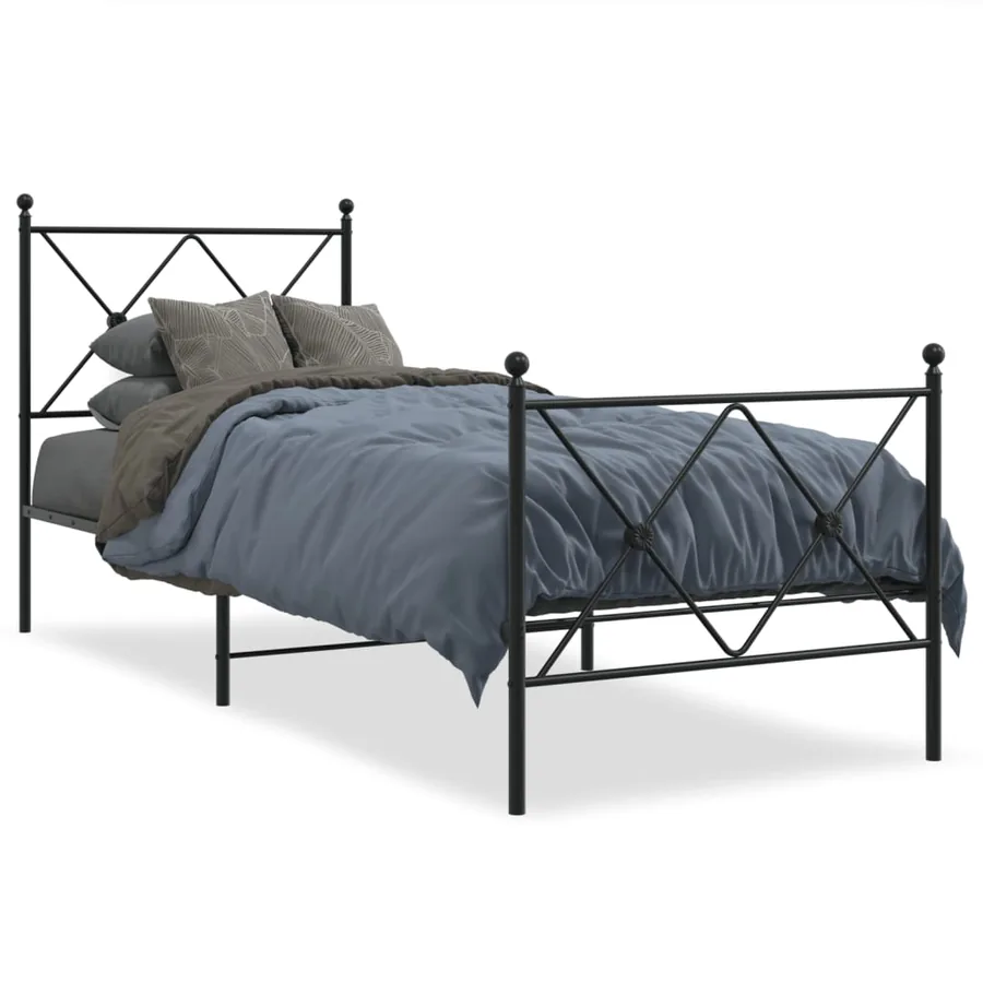 Cadre de lit métal sans matelas avec pied de lit noir 75x190 cm - 2