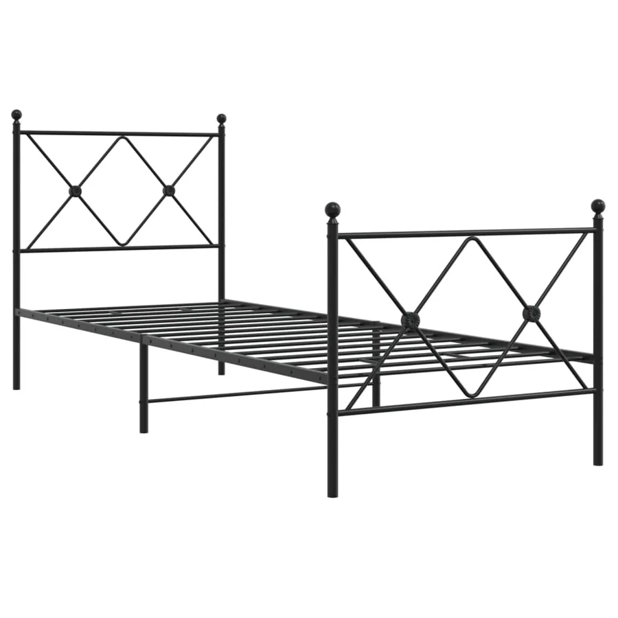 Cadre de lit métal sans matelas avec pied de lit noir 75x190 cm - 3