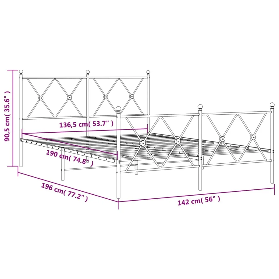 Cadre de lit métal sans matelas avec pied de lit noir 137x190cm - 8
