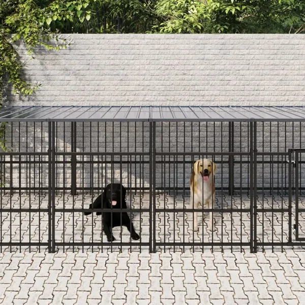Chenil d'extérieur avec toit pour chiens Acier 9,38 m²
