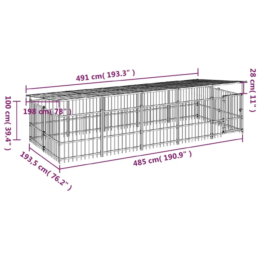 Chenil d'extérieur avec toit pour chiens Acier 9,38 m² - 7