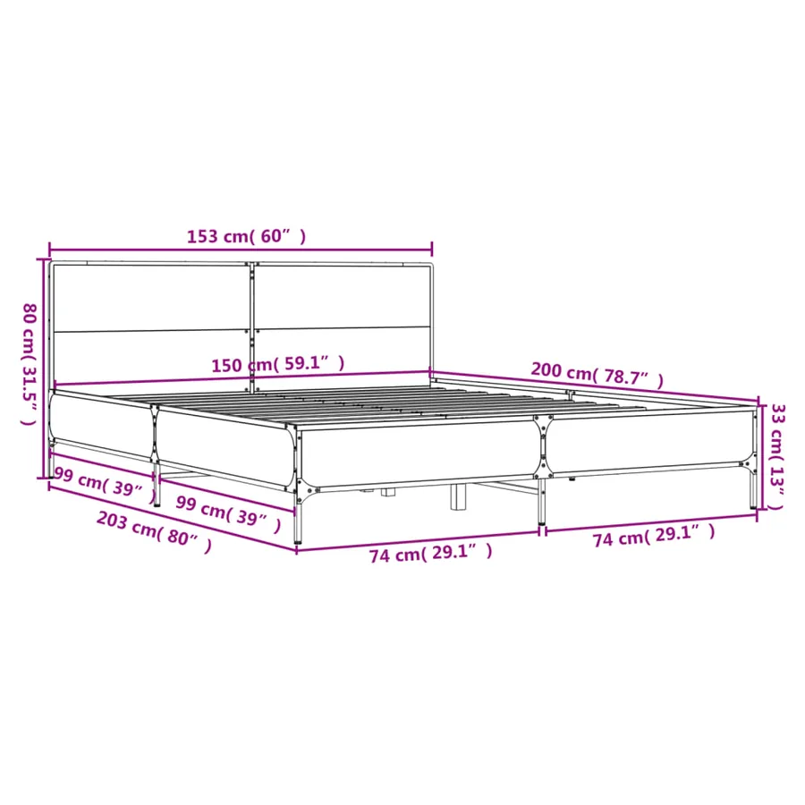 Cadre de lit sans matelas noir 150x200 cm - 9