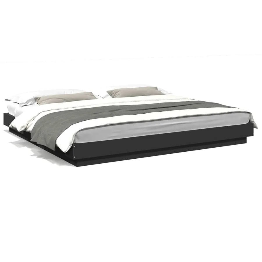 Cadre de lit avec lumières LED sans matelas noir 200x200 cm - 2