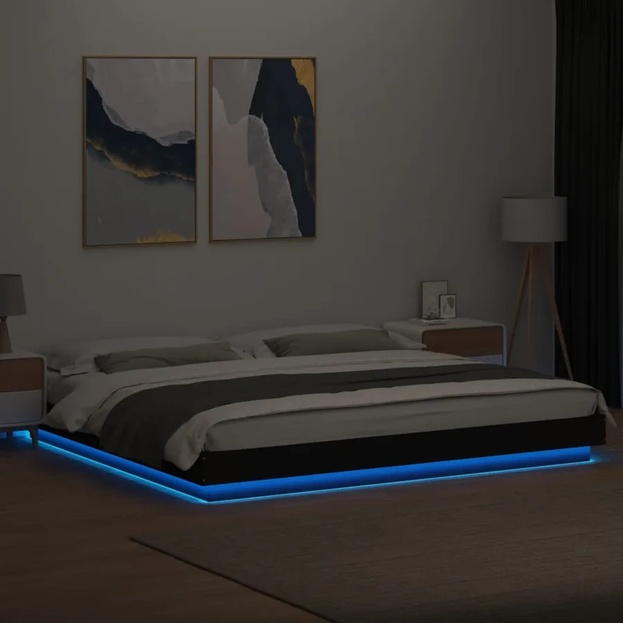 Cadre de lit avec lumières LED sans matelas noir 200x200 cm - 4