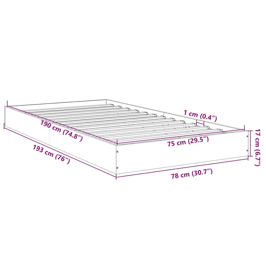 Cadre de lit sans matelas chêne marron 75x190cm bois ingénierie - 10
