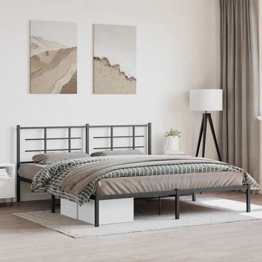 Cadre de lit métal sans matelas avec tête de lit noir 183x213cm