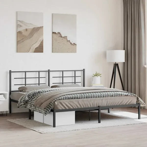Cadre de lit métal sans matelas avec tête de lit noir 183x213cm