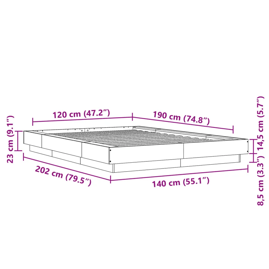 Cadre de lit sans matelas noir 120x190 cm - 10