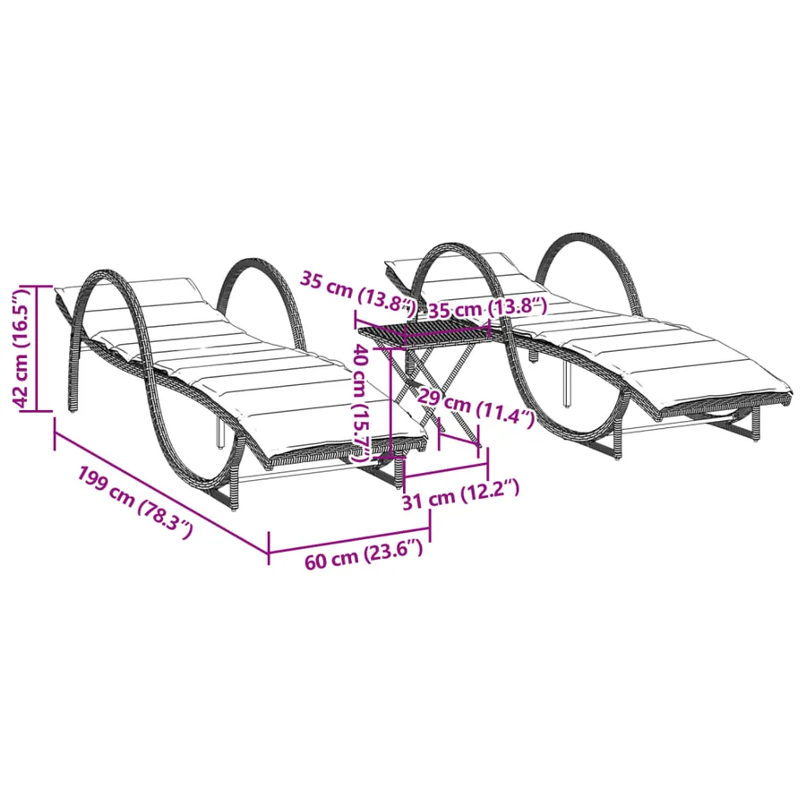 Chaises longues lot de 2 avec table marron résine tressée - 13