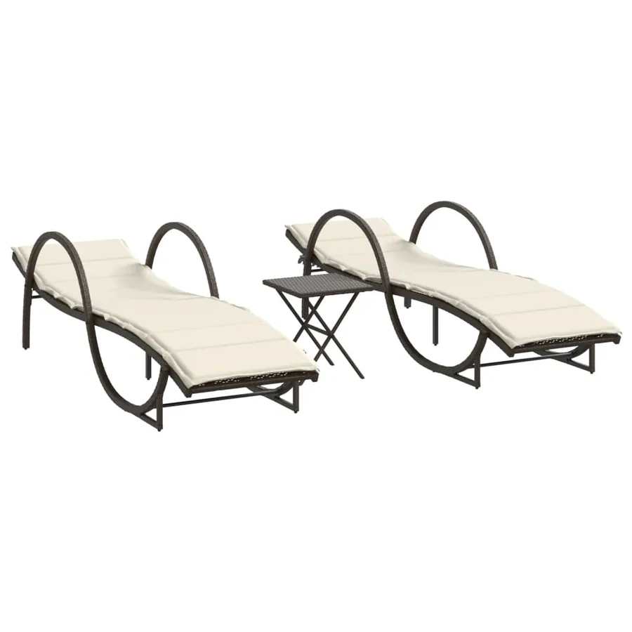 Chaises longues lot de 2 avec table marron résine tressée - 2