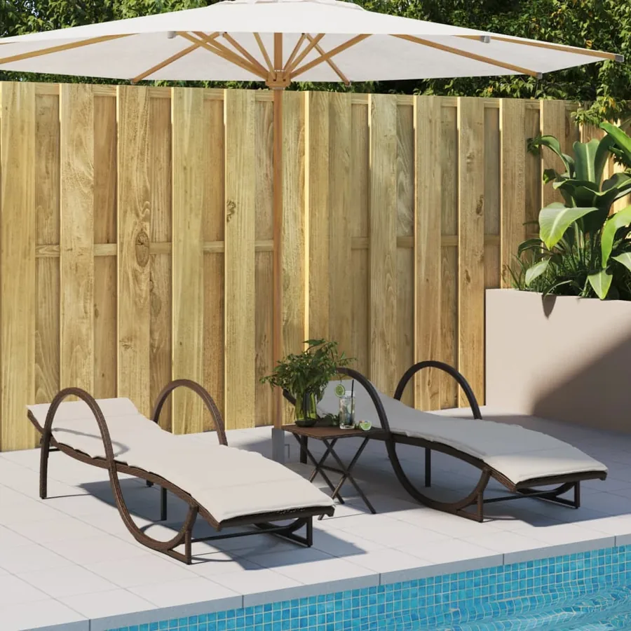 Chaises longues lot de 2 avec table marron résine tressée - 3