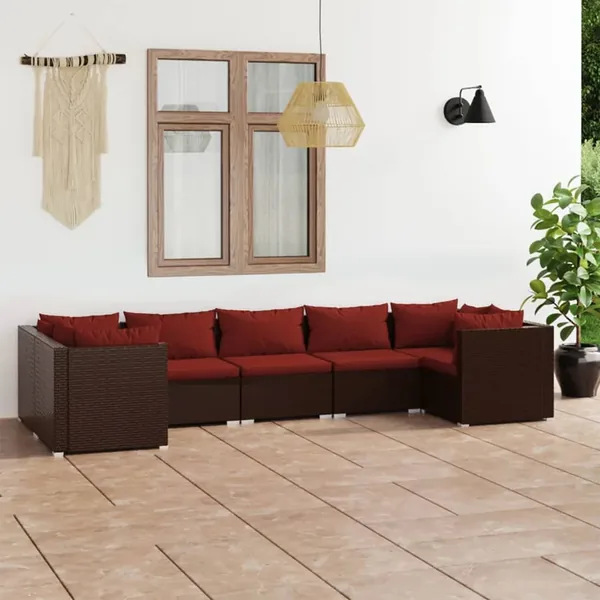 Salon de jardin 7 pcs avec coussins Résine tressée Marron