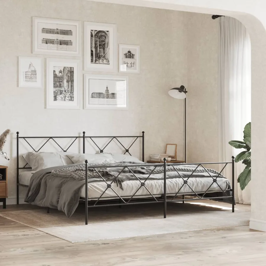 Cadre de lit métal sans matelas avec pied de lit noir 183x213cm