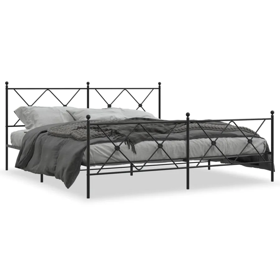 Cadre de lit métal sans matelas avec pied de lit noir 183x213cm - 2