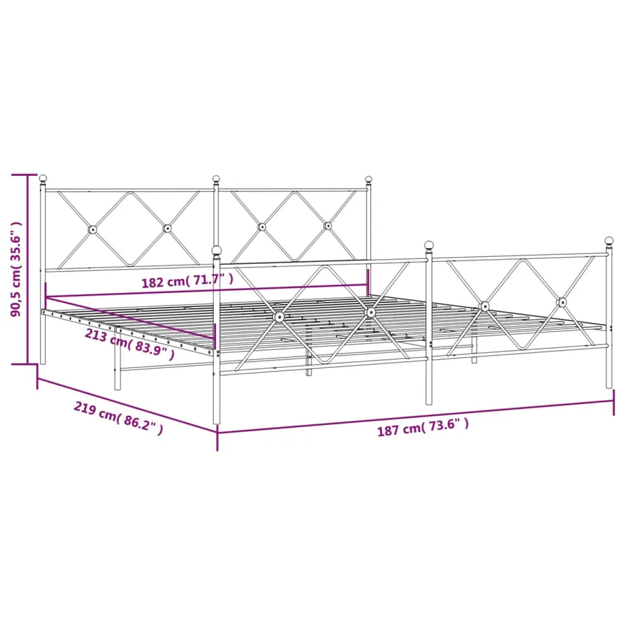 Cadre de lit métal sans matelas avec pied de lit noir 183x213cm - 8