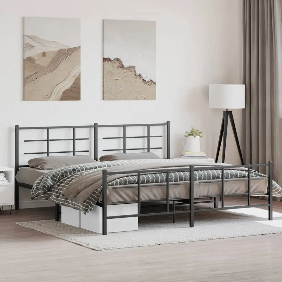 Cadre de lit métal sans matelas avec pied de lit noir 193x203cm