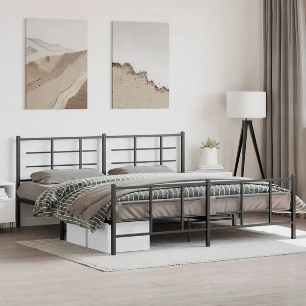Cadre de lit métal sans matelas avec pied de lit noir 193x203cm