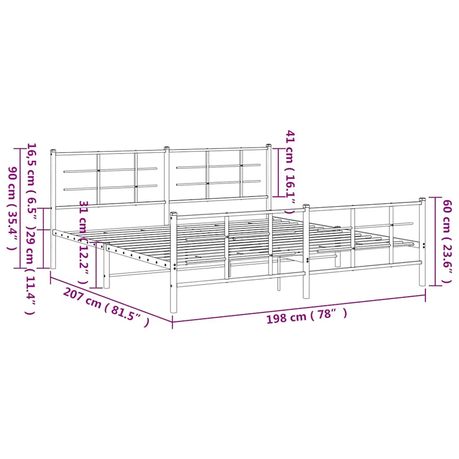 Cadre de lit métal sans matelas avec pied de lit noir 193x203cm - 10