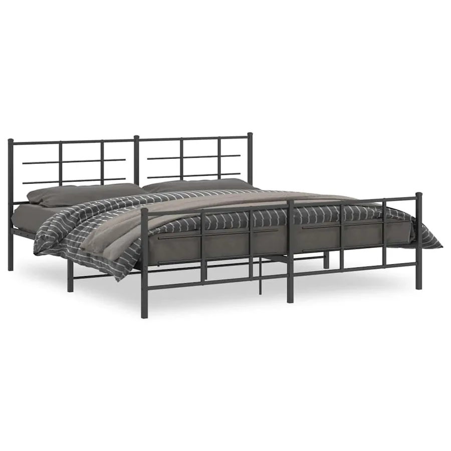 Cadre de lit métal sans matelas avec pied de lit noir 193x203cm - 2