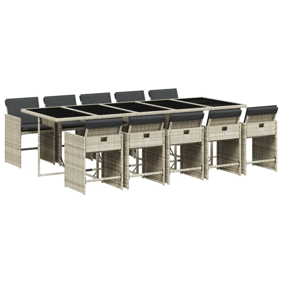 Ensemble à manger de jardin 11pcs avec coussins gris poly rotin - 2