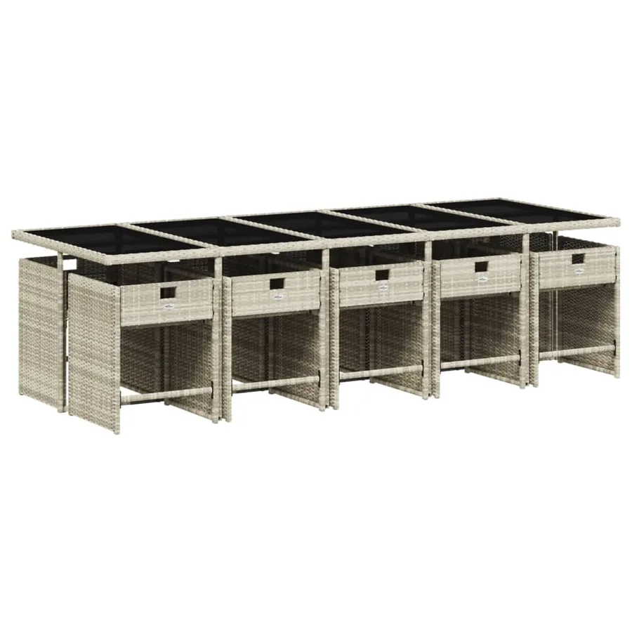 Ensemble à manger de jardin 11pcs avec coussins gris poly rotin - 3