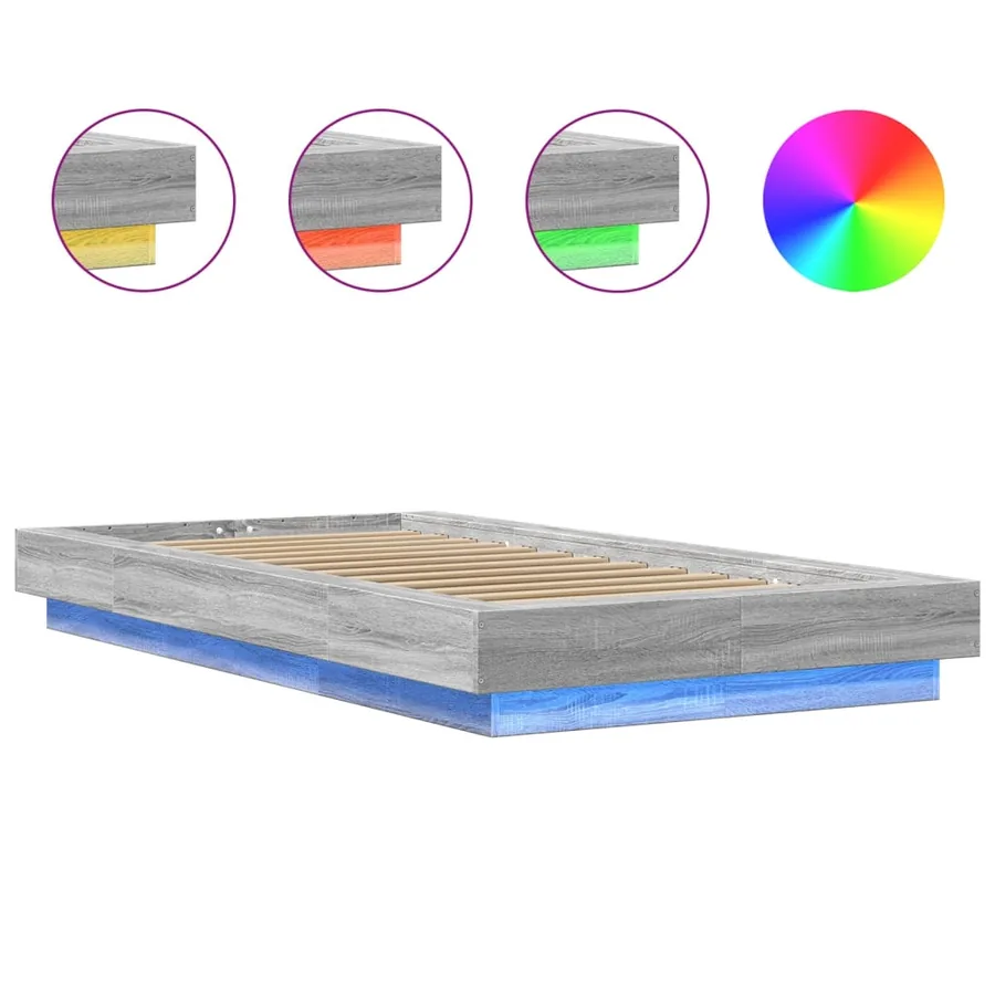 Cadre de lit et lumières LED sans matelas sonoma gris 100x200cm - 8