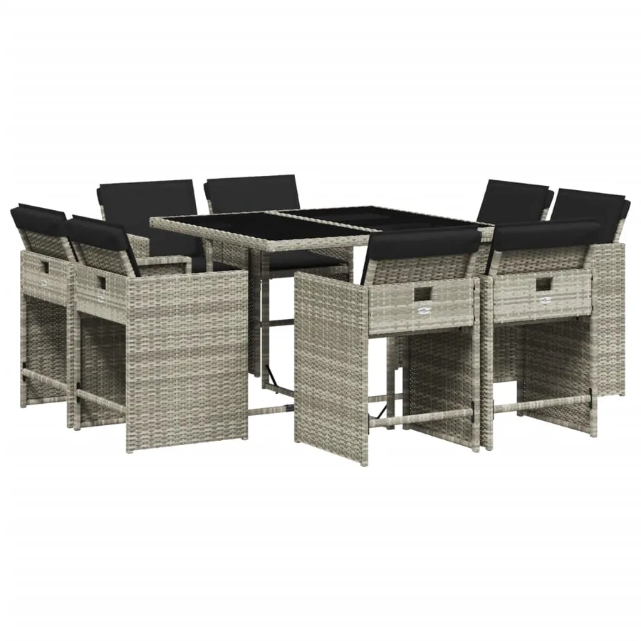 Ensemble à manger de jardin et coussins 9 pcs gris clair rotin - 2