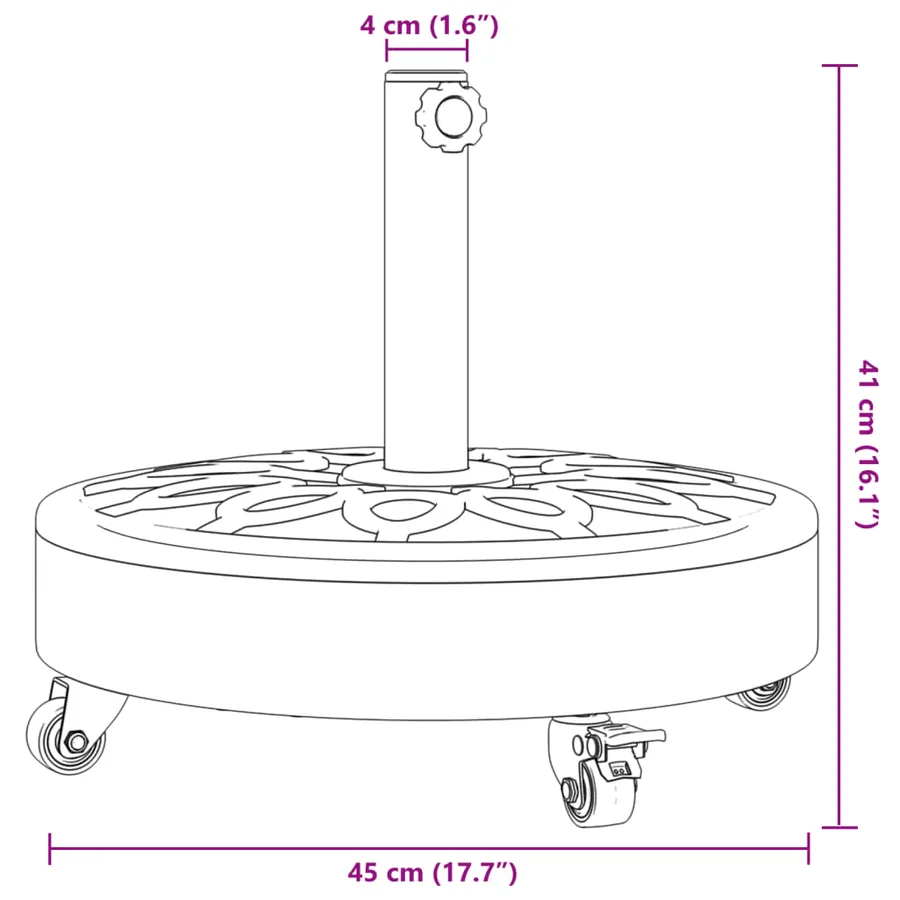 Base de parasol avec roues pour mâts Ø38 / 48 mm 27 kg rond - 8